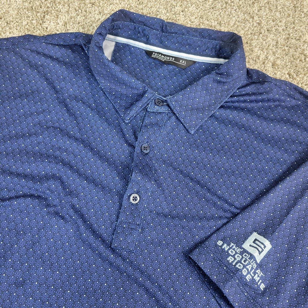 7 Diamonds Mens 2XL Blue Geometric Performance Stretch Polo Short Sleeve